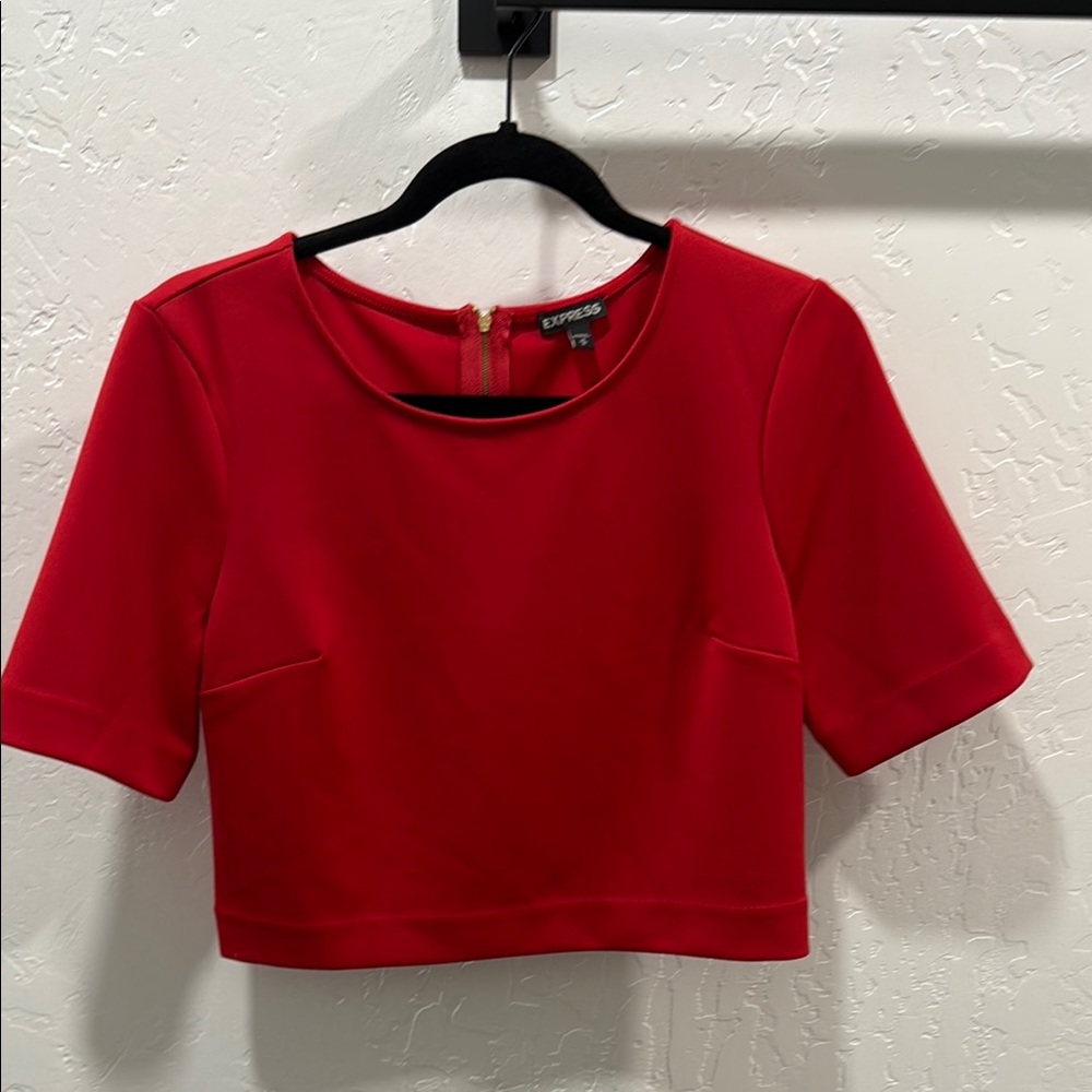 Express Red Fitted Crop Top with Short Sleeves